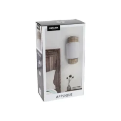 Applique Incurvée Rotin Et Tissu Blanc Ostaria -ATMOSPHERA Soldes applique incurvee rotin et tissu blanc ostaria 1 3