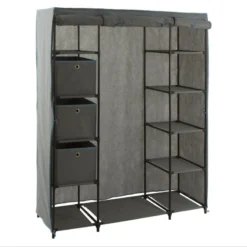 Armoire 1 Penderie + étagères + Boites Gris 5Five -ATMOSPHERA Soldes armoire 1 penderie etagere grise 3