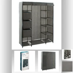 Armoire 1 Penderie + étagères + Boites Gris 5Five -ATMOSPHERA Soldes armoire 1 penderie etagere grise 4