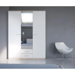 Demeyere Armoire 3 Portes Coloris Blanc Et Naturel Lena -ATMOSPHERA Soldes armoire 3 portes coloris blanc et naturel lena 2