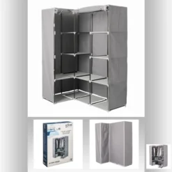 Armoire D'angle 1 Penderie / 10 étagères Gris Atmosphera -ATMOSPHERA Soldes armoire d angle 1 penderie 10 etageres gris atmosphera 2