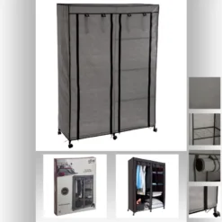 Armoire De Rangement 4 étagères Et 1 Penderie Gris En Tissu -ATMOSPHERA Soldes armoire de rangement 4 etageres et 1 penderie gris en tissu 2