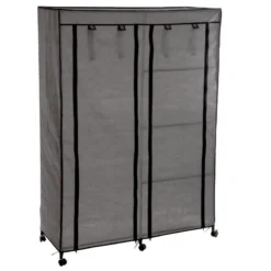 Armoire De Rangement 4 étagères Et 1 Penderie Gris En Tissu