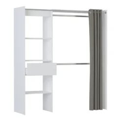 Demeyere Dressing Extensible Blanc Perle Avec Rideau Taupe -ATMOSPHERA Soldes armoire placard extensible avec rideau blanc perle 3