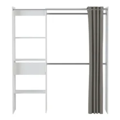 Demeyere Dressing Extensible Blanc Perle Avec Rideau Taupe -ATMOSPHERA Soldes armoire placard extensible avec rideau blanc perle 4