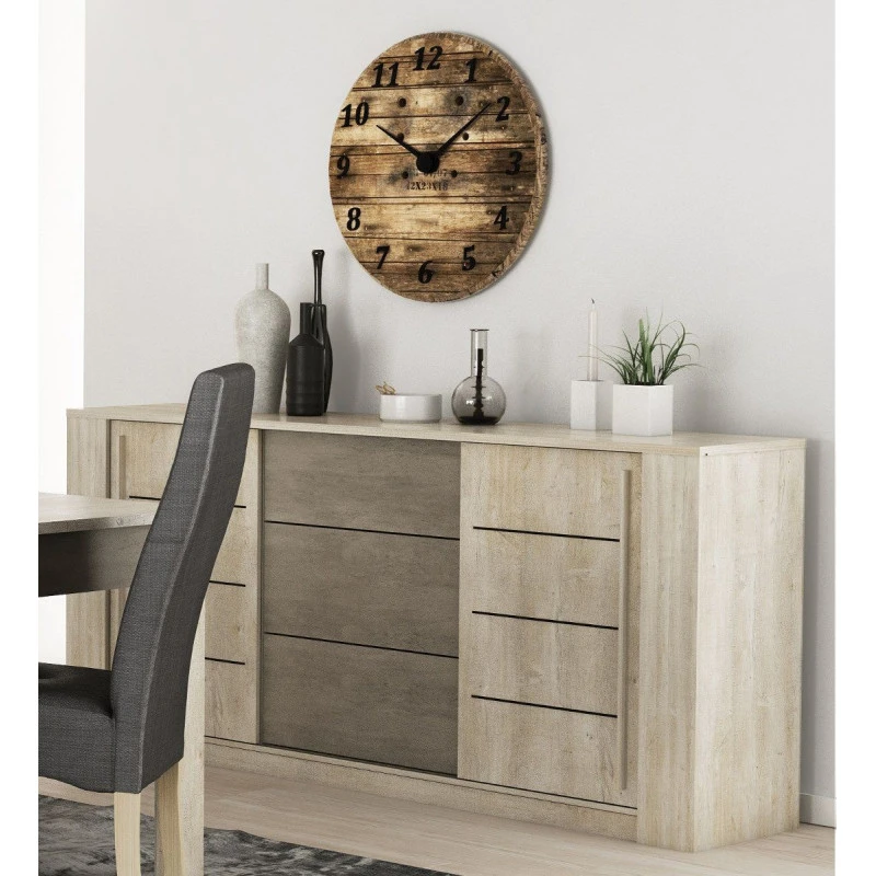 Demeyere Bahut 3 Tiroirs + 2 Portes CANNES Chêne Champagne/béton Clair 2 Demeyere Bahut 3 Tiroirs + 2 Portes CANNES Chêne Champagne/béton Clair – Image 2