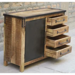 Buffet 1 Porte 4 Tiroirs Bois De Manguier Et Métal -ATMOSPHERA Soldes buffet 1 porte 4 tiroirs bois de manguier et metal 3