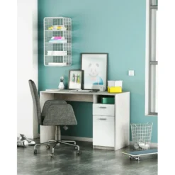 Demeyere Bureau Détroit Béton 1 Porte + 1 Niche + 1 Tiroir -ATMOSPHERA Soldes bureau detroit blanc beton 1 porte 1 niche 1 tiroir 4