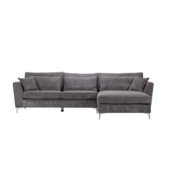 Canapé Angle Droit Isla Velours Côtelé Gris -ATMOSPHERA Soldes canape angle droit gris isla 3