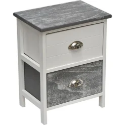 Chevet Apothi 2 Tiroirs Blanc Gris Cérusé