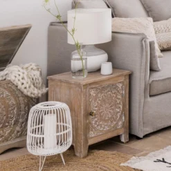 Chevet Shirel 1 Porte Bois Blanchi Atmosphera -ATMOSPHERA Soldes chevet shirel 1 porte bois blanchi atmosphera 4