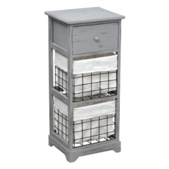 Chiffonnier Bois 1 Tiroir 2 Paniers Gris