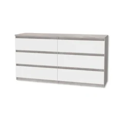 Commode 6 Tiroirs Chelsea Béton Gris Et Blanc