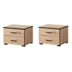 Ensemble De 2 Chevets 2 Tiroirs Nantes Noir Et Bois