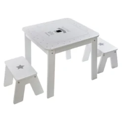 Ensemble Table + 2 Tabourets Enfant Blanc Gris Dream Atmosphera