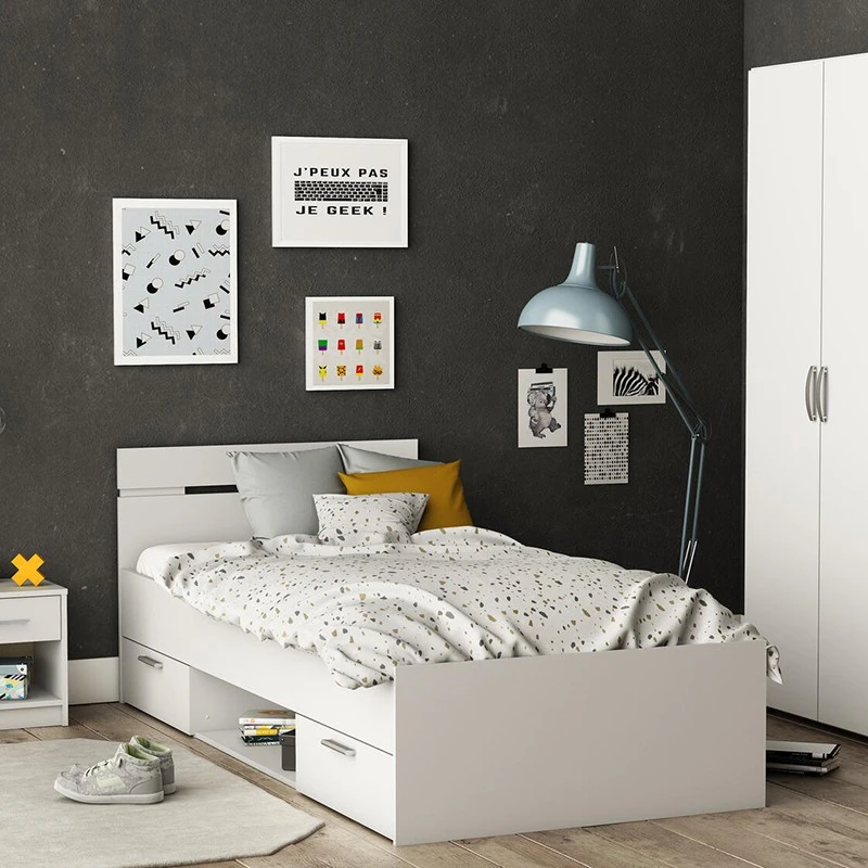 Demeyere Lit 1 Place 90x200 2 Tiroirs Blanc Michigan 2 Demeyere Lit 1 Place 90x200 2 Tiroirs Blanc Michigan – Image 2