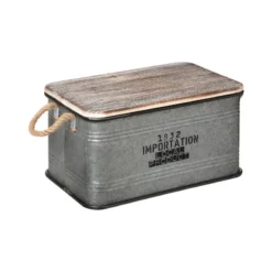 Lot De 3 Malles Métal Gris Plateau Bois Atmosphera -ATMOSPHERA Soldes lot de 3 malles metal gris plateau bois atmosphera 1 3