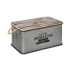 Lot De 3 Malles Métal Gris Plateau Bois Atmosphera -ATMOSPHERA Soldes lot de 3 malles metal gris plateau bois atmosphera 1 5