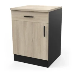 Demeyere Meuble Bas 1 Tiroir 1 Porte 60 Cm Origan Noir Et Bois