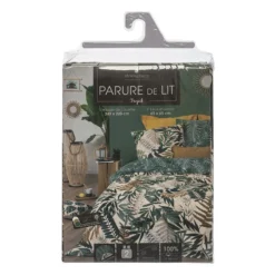 Parure De Lit Tropik Vert/blanc/moutarde 240x220 Atmosphera -ATMOSPHERA Soldes parure de lit tropik vertblancmoutarde 240x220 atmosphera 2