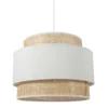 Suspension 3 Abat-jours Cannage Et Tissu Blanc Ostaria