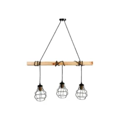 Suspension Indus Barre En Bois 3 Cordons Ostaria -ATMOSPHERA Soldes suspension industrielle barre en bois 3 cordons ostaria 2