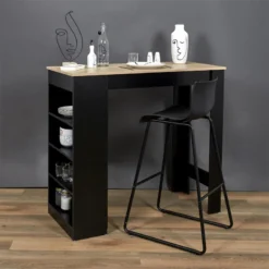 Table De Bar Avec étagères Et Plateau Bois -ATMOSPHERA Soldes table de bar avec etagere plateau bois 2