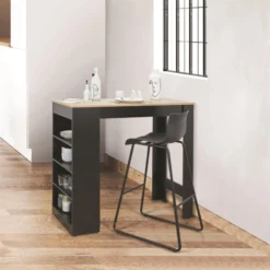Table De Bar Avec étagères Et Plateau Bois -ATMOSPHERA Soldes table de bar avec etagere plateau bois 3