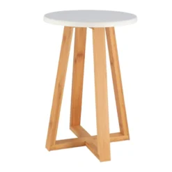 Tabouret Avec Pieds En Bambou & Plateau Blanc