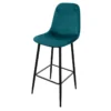 Tabouret De Bar En Velours Bleu Canard Pieds Métal Inoui
