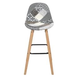 Tabouret De Bar Patchwork Gris Pieds Bois -ATMOSPHERA Soldes tabouret de bar patchwork gris pieds bois 3