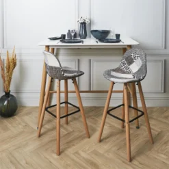 Tabouret De Bar Patchwork Gris Pieds Bois -ATMOSPHERA Soldes tabouret de bar patchwork gris pieds bois 4