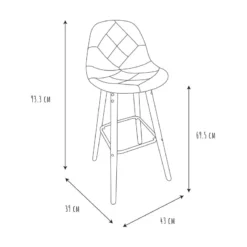 Tabouret De Bar Patchwork Gris Pieds Bois -ATMOSPHERA Soldes tabouret de bar patchwork gris pieds bois 5