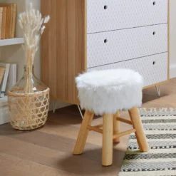 Tabouret Fourrure Blanc Atmosphera -ATMOSPHERA Soldes tabouret fourrure blanc atmosphera 3
