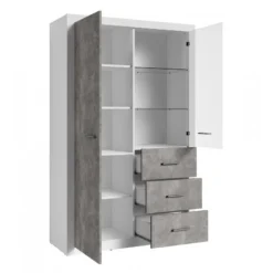 Vitrine 2 Portes Blanc Et Gris Béton Gent -ATMOSPHERA Soldes vitrine 2 portes blanc et gris beton gent 2