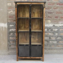 Vitrine 2 Portes Bois De Manguier Et Métal -ATMOSPHERA Soldes vitrine 2 portes bois de manguier et metal 1 2